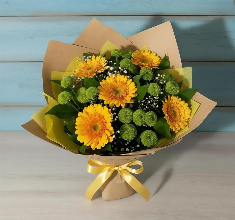Букет цветов из: Герберы и Хризантемы в Братках