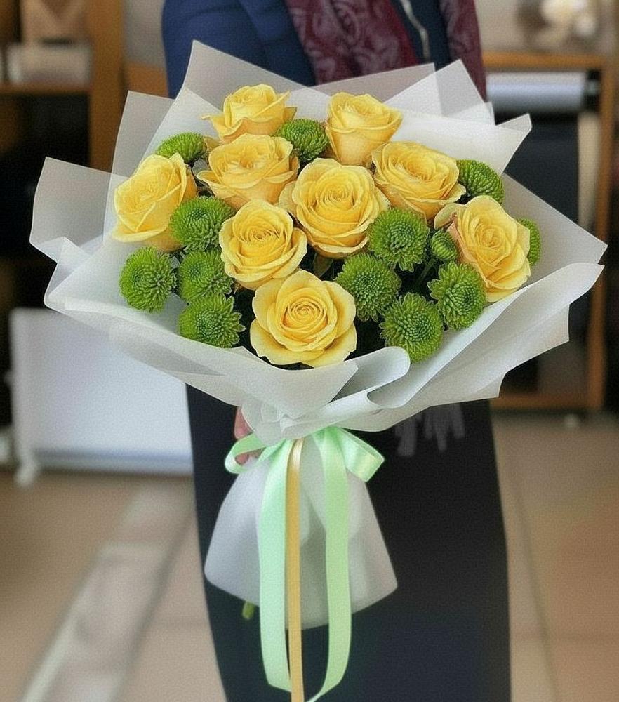 Букет цветов из: Хризантемы и Розы в Братках