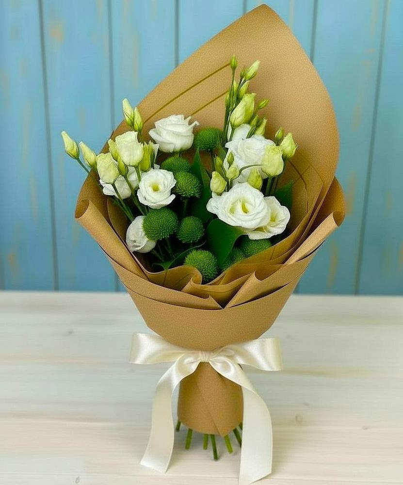 Букет цветов из: Хризантемы и Лизиантусы в Братках