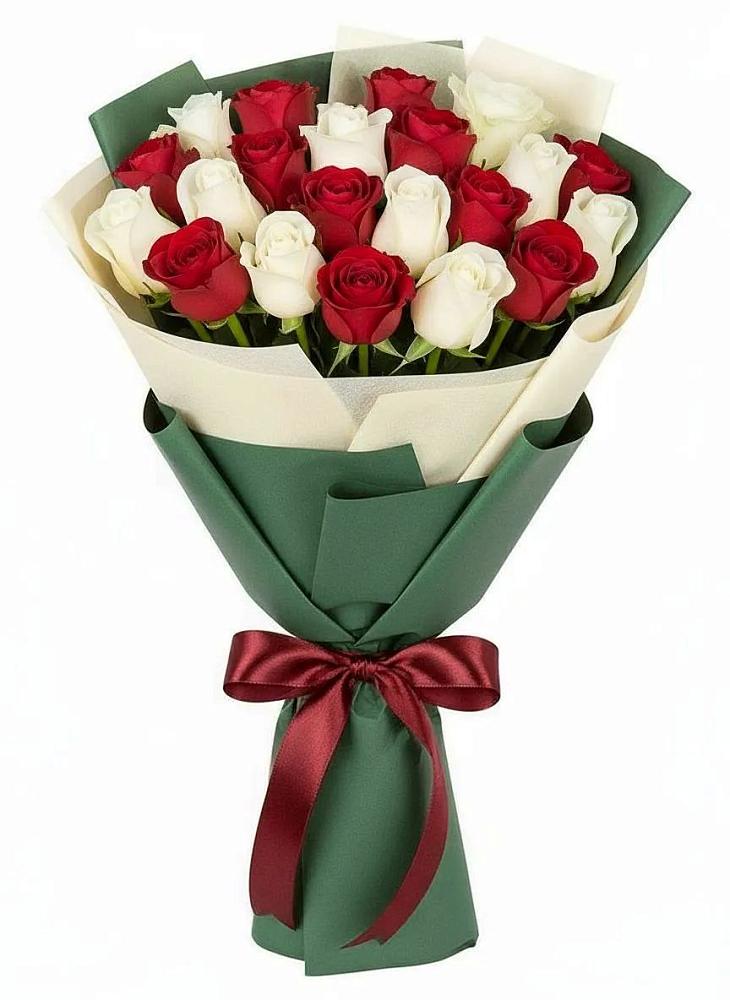 Букет Микс из красных и белых роз в Братках