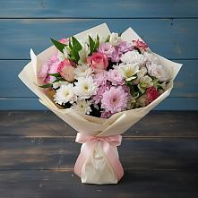 Букет цветов из:  Хризантемы, Альстромерии и Розы в Братках