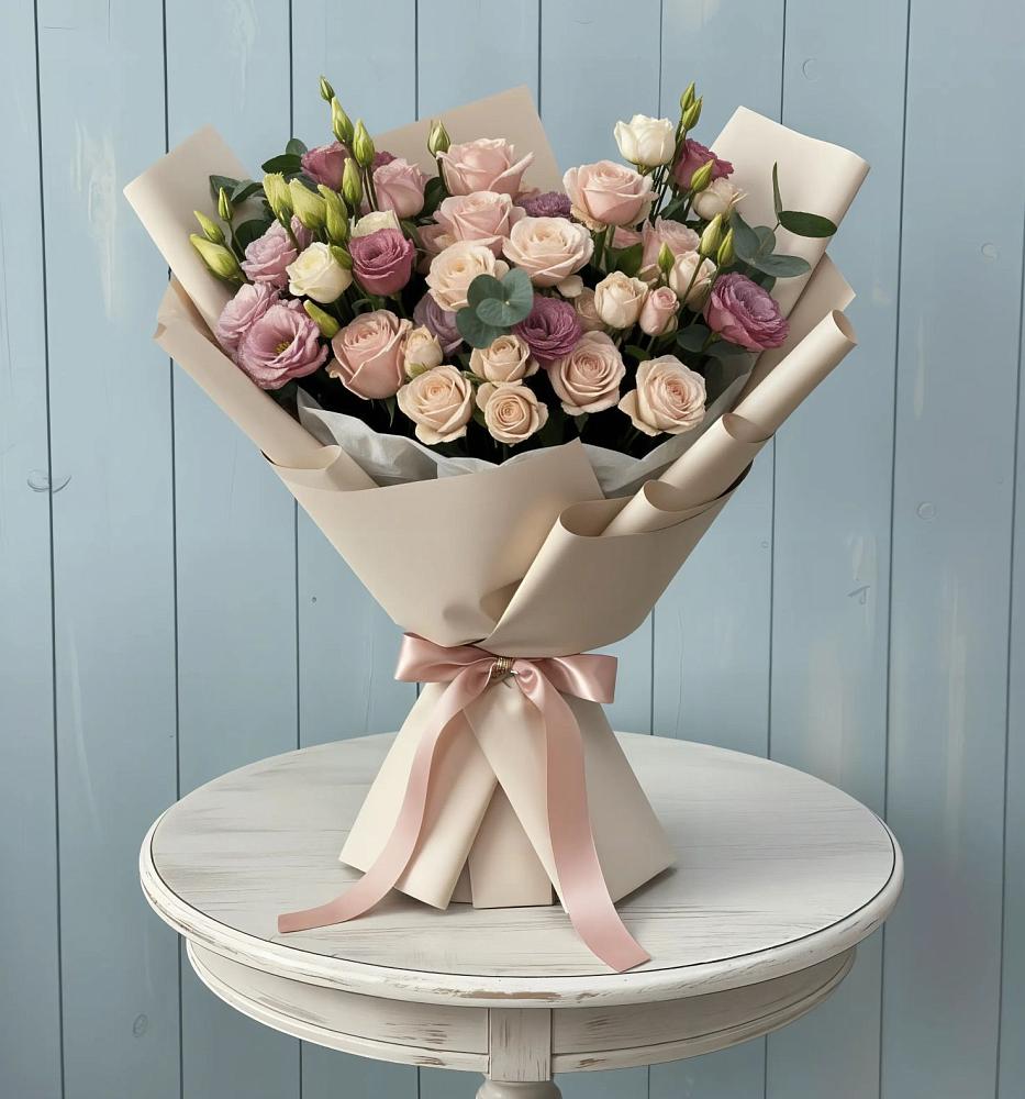 Букет цветов из: Розы и Лизиантусы в Братках