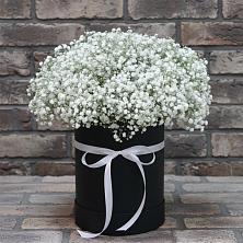 Цветочная композиция из Гипсофила в шляпной коробке в Братках