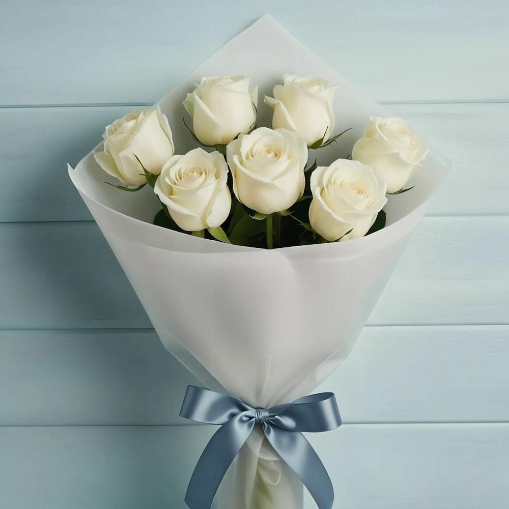 Букет 7 Белых роз Эдлесс Лав в Братках